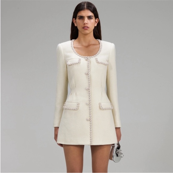 Self-Portrait Dresses & Skirts - White / cream beautiful self-portrait Cream Boucle Tailored Mini Dress